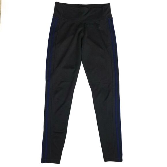 Adidas Climalite 3-Stripes Black Active Athletic Yoga Leggings Womens Medium - Picture 1 of 6